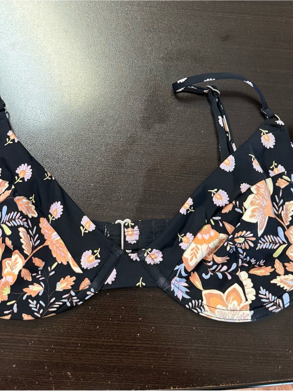 Billabong Black Floral Underwire Bikini Top with Peach & Lilac Flowers